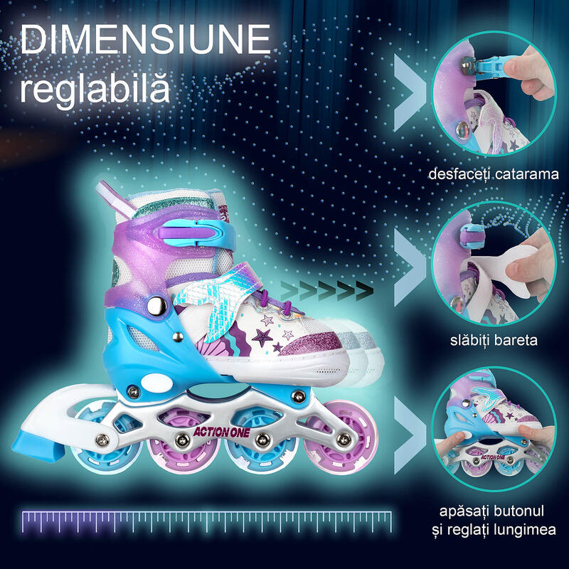 Role reglabile Little Mermaid, roti luminoase, sina aluminiu, S (31-34), purple