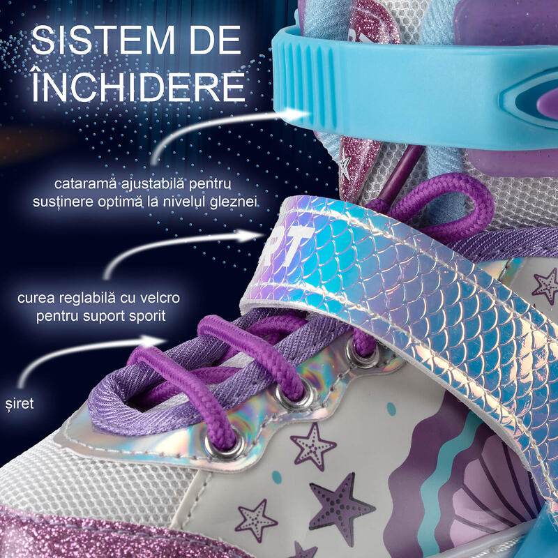 Role reglabile Little Mermaid, roti luminoase, sina aluminiu, S (31-34), purple