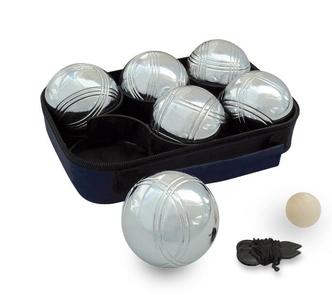 Jeu de 6 boules de pétanque loisir + 1 cochonnet dans leur sacoche en nylon 1/3