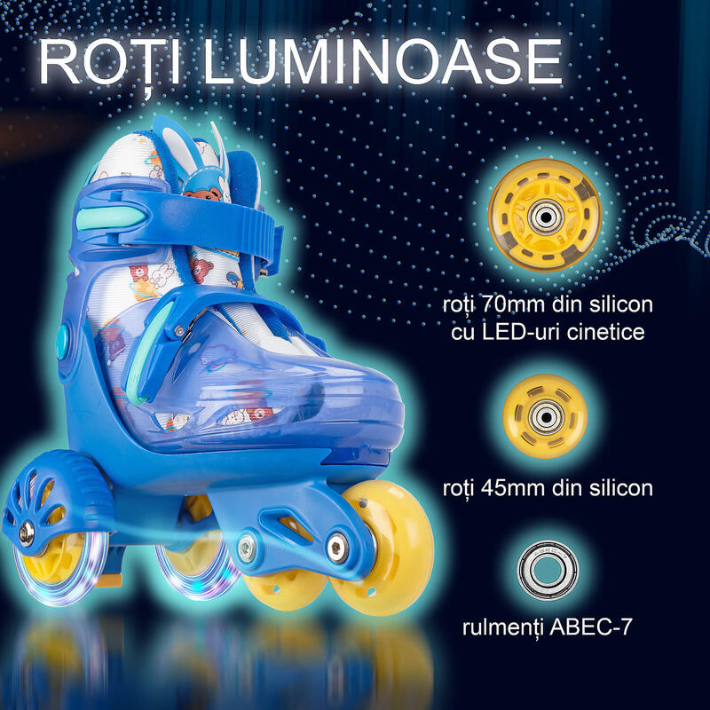 Role reglabile Incepatori, roti luminoase, marimea S(31-34), blue