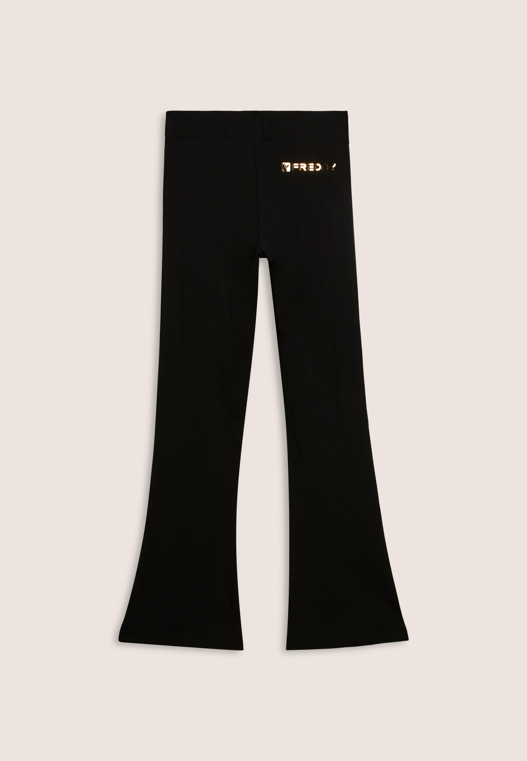 Pantaloni bambina flare con zip dorate sul fondo 2/3