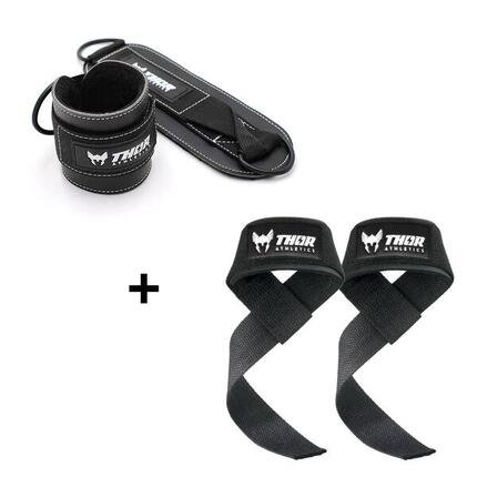 Thor Athletics Lifting Straps + Ankle Straps Bundle – Krafttraining – Schwarz