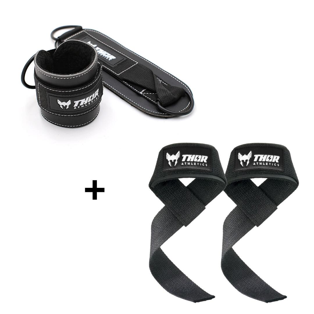Thor Athletics  - Thor Athletics Lifting Straps + Ankle Straps Pack – Musculation – Noir - Chevillière De Protection - Blanc|noir - Decathlon