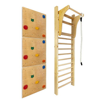 Drabinka gimnastyczna LEON 230x80 drewniana + drążek + ścianka wspinaczkowa