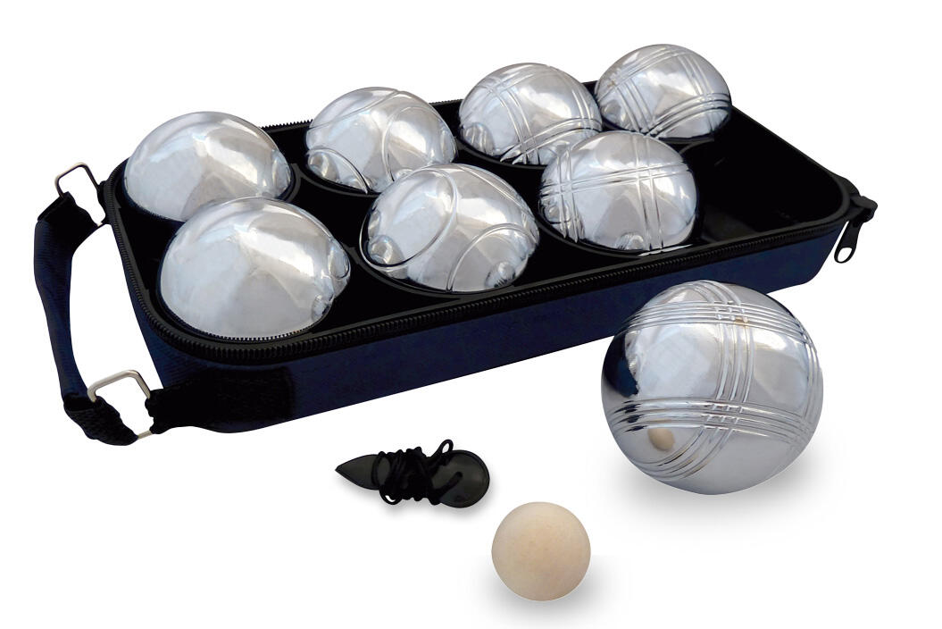 Jeu de 8 boules de pétanque loisir + 1 cochonnet dans leur sacoche en nylon 1/3