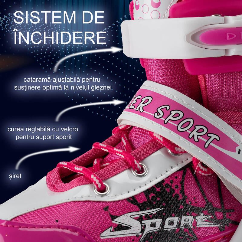 Role reglabile Power Sport, roti luminoase silicon, sina aluminiu, M(35-38), roz