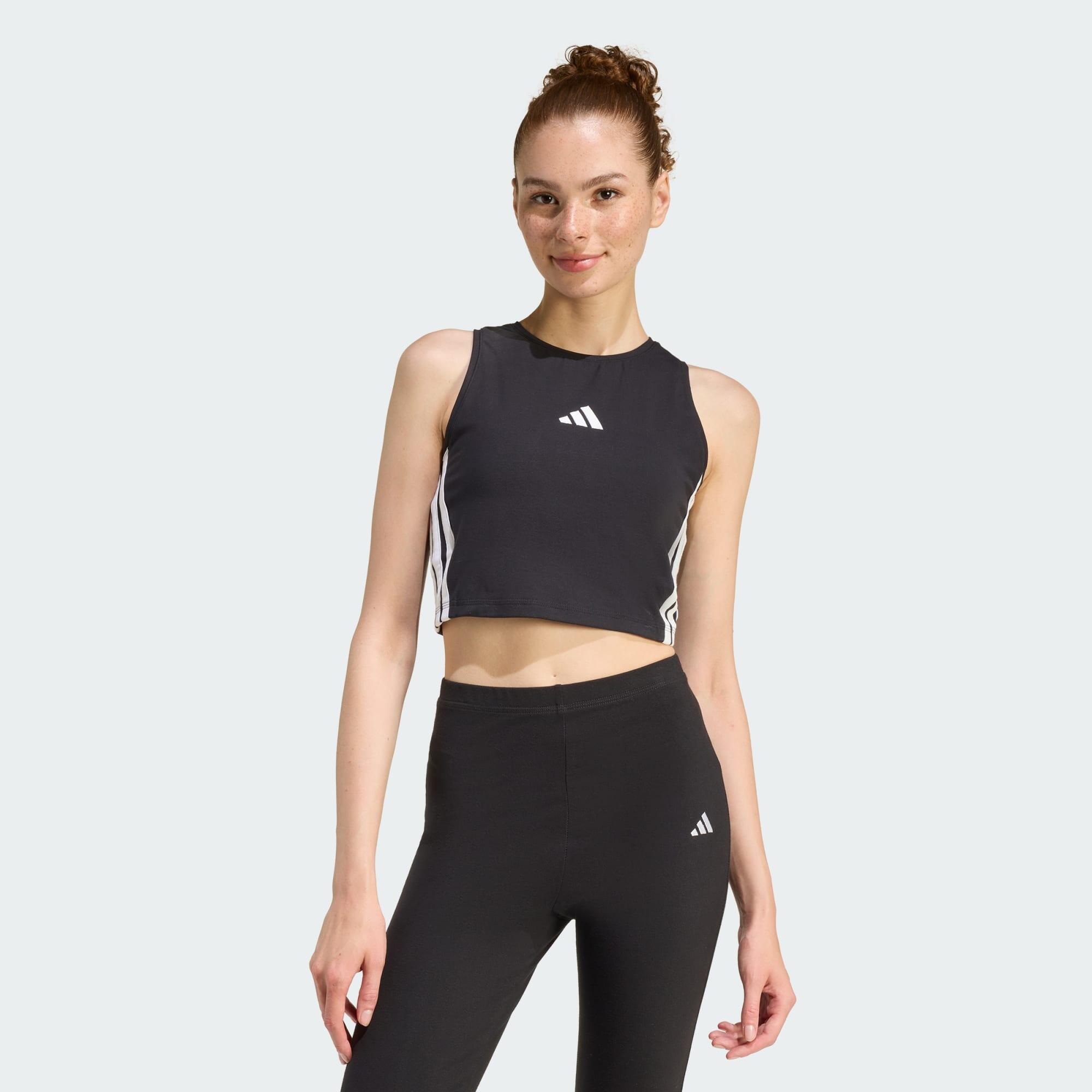 Adidas - Débardeur Matelassé 3 Bandes Essentials - T-shirt Crop Top - Noir - Decathlon