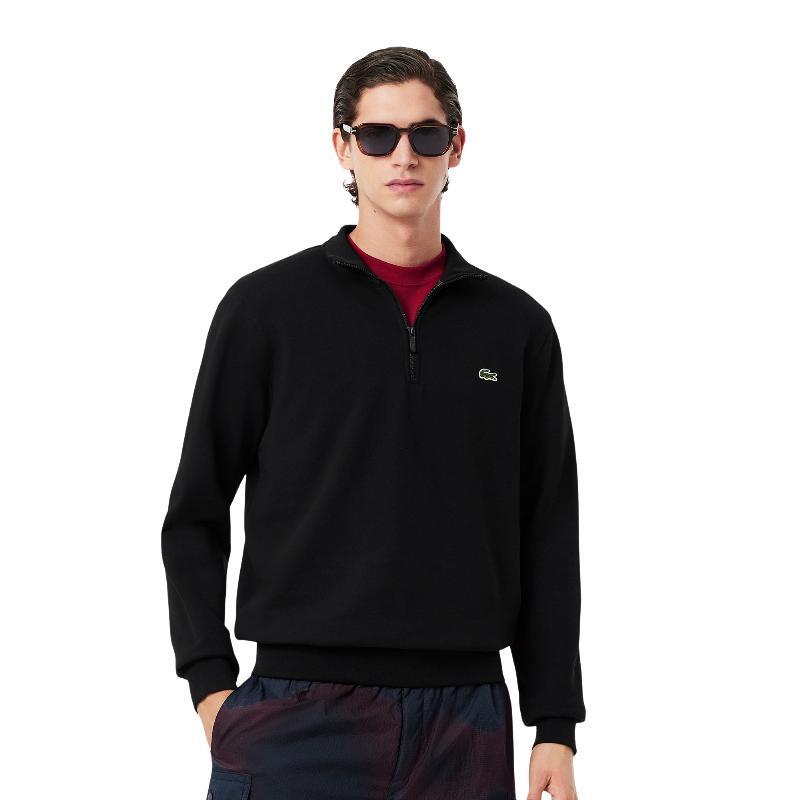 Sudadera Negra Lacoste de Felpa de Algodón con Media Cremallera de Corte Clásico 4/5