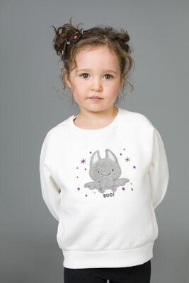 Sudadera de bebé en color crudo con dibujo de murciélago