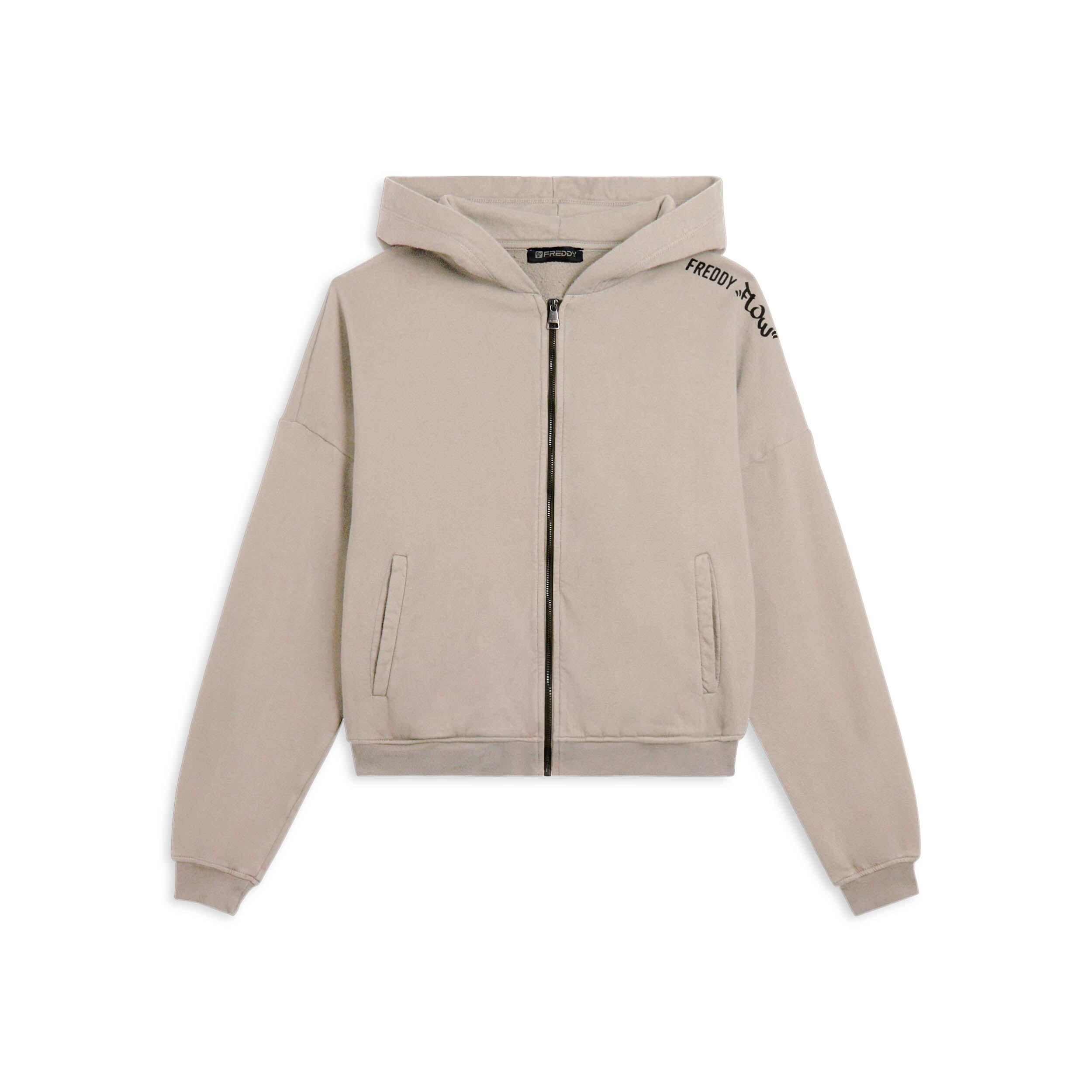 Felpa oversize cropped con zip e stampa Flow 1/3