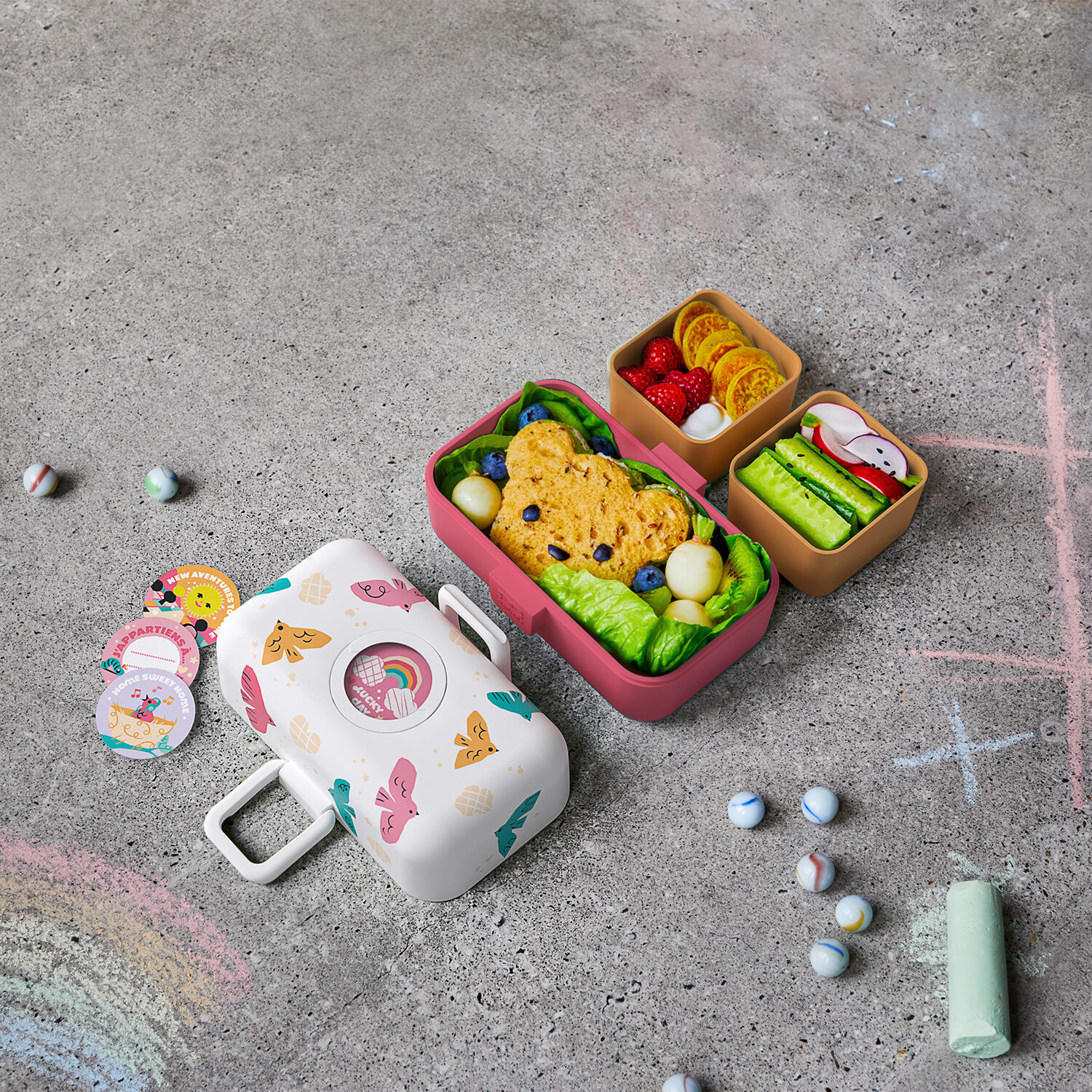 Set boite repas/goûter Rose Birds avec accessoires|Enfant|Ecole, pique-nique 2/2