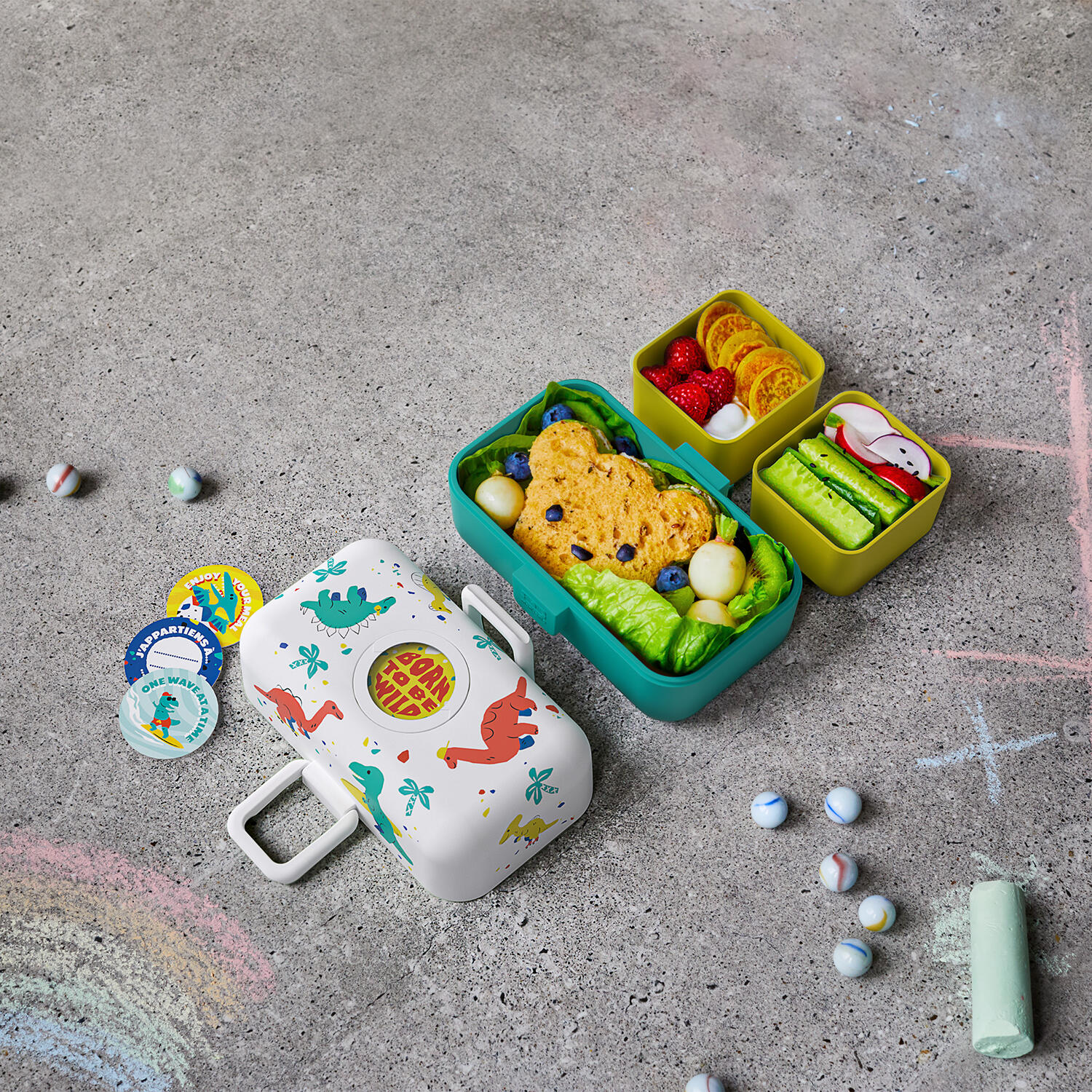 Set boite repas/goûter Bleu Dino avec accessoires|Enfant|Ecole, pique-nique 2/2