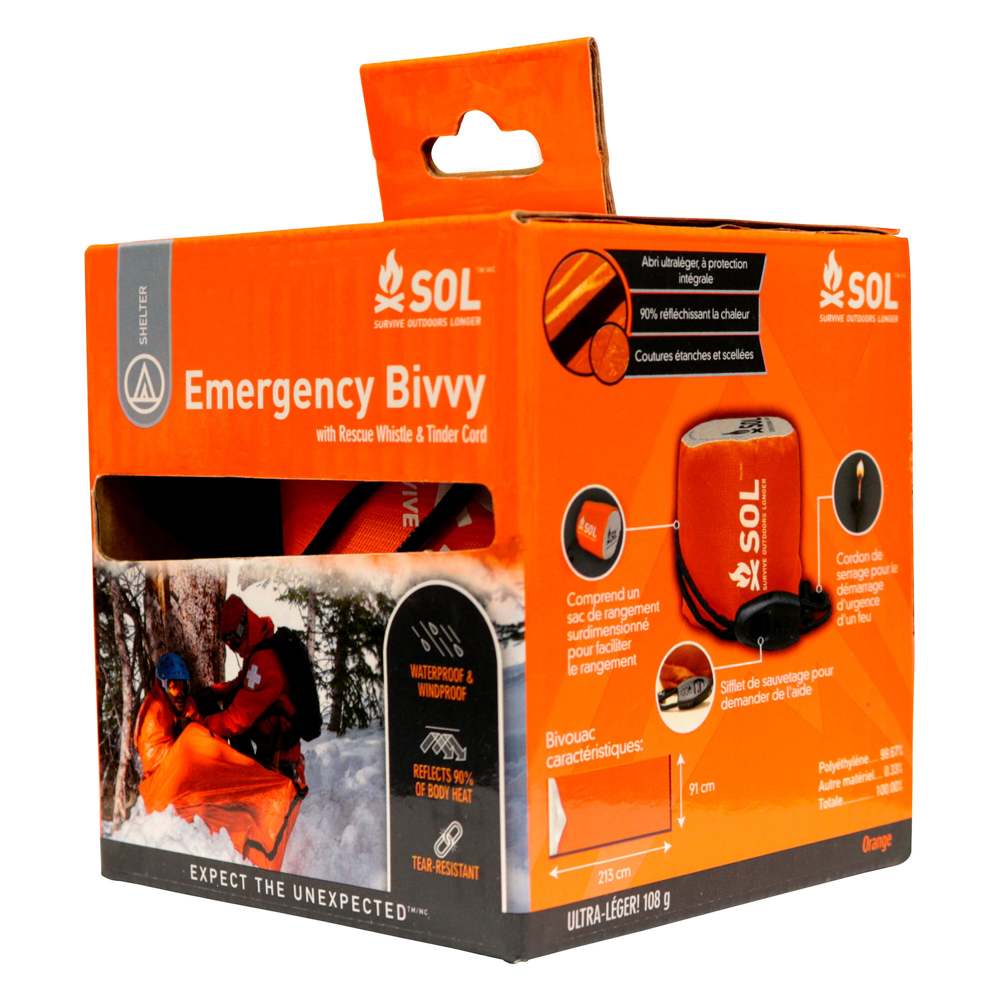 Bivouac d’urgence SOL avec sifflet - Sac abri de survie compact 2/5