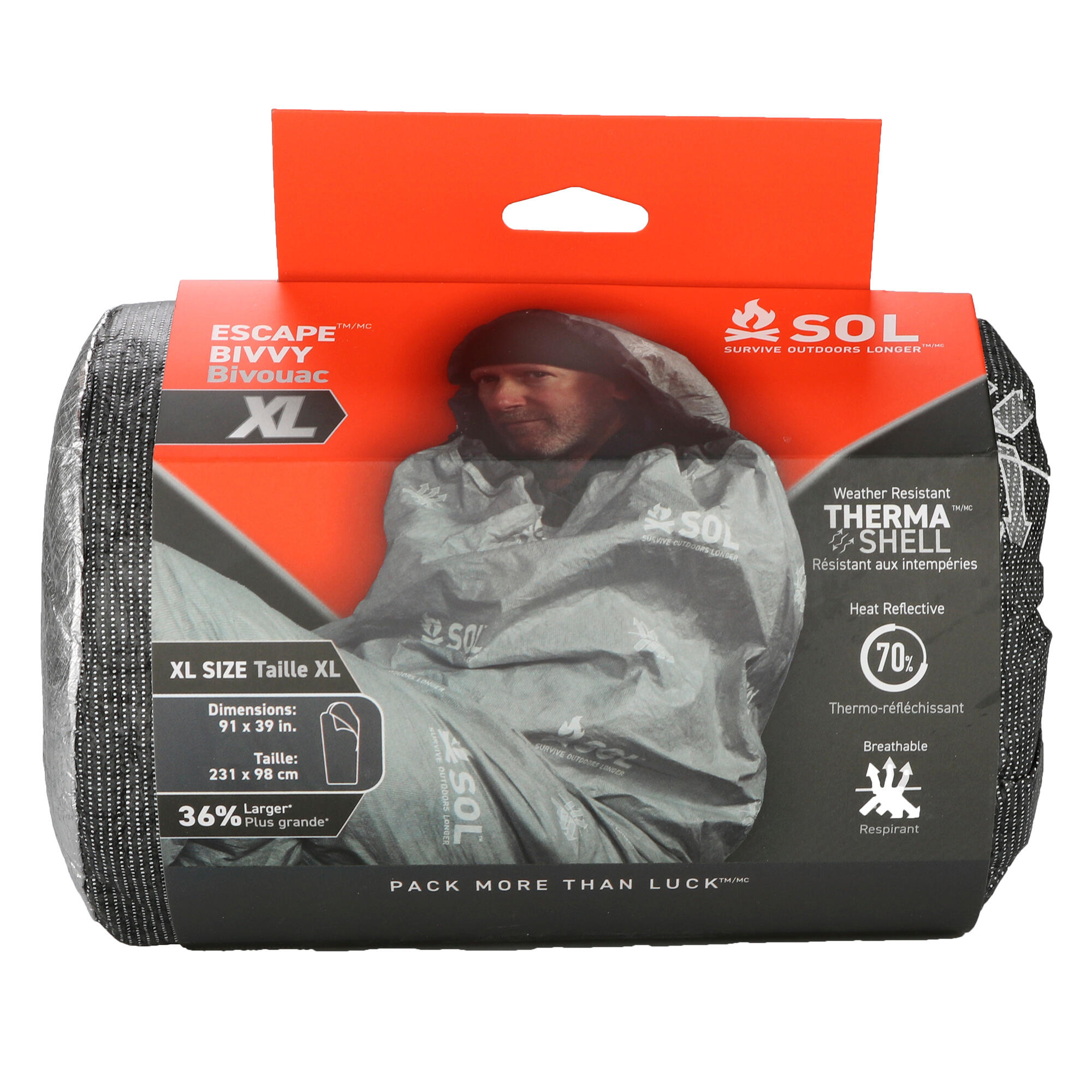 SOL Escape XL Bivvy met capuchon - compact grijs nood- en overlevingszak 2/5