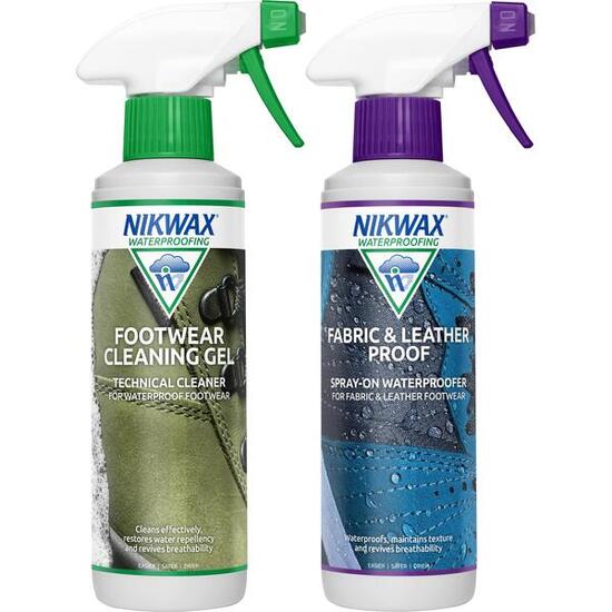 Set Per La Pulizia Delle Scarpe Nikwax Tessuti/Pelle Atomizzatore + Gel 2X300Ml