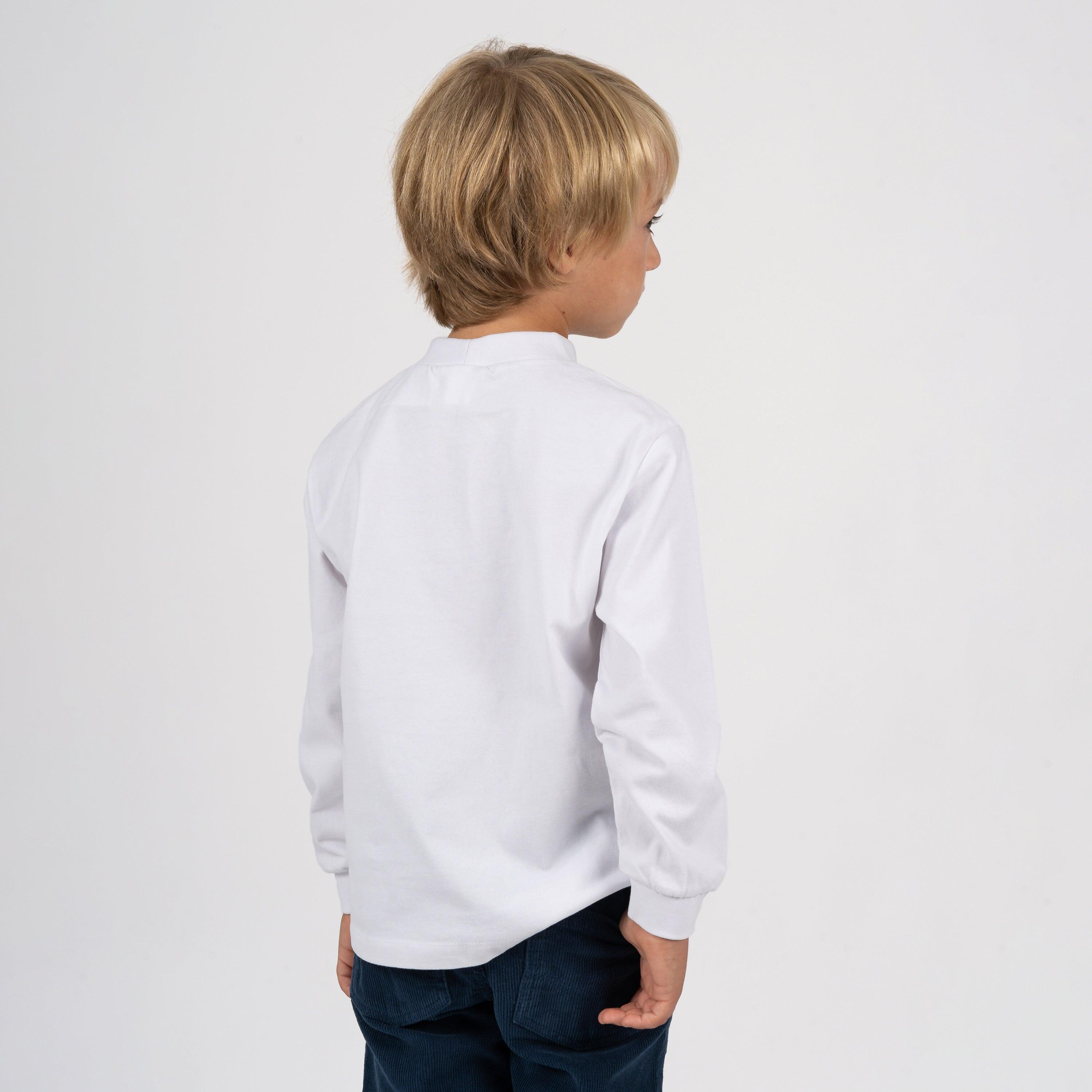Camiseta algodón manga larga de niño cuello alto blanca 4/5