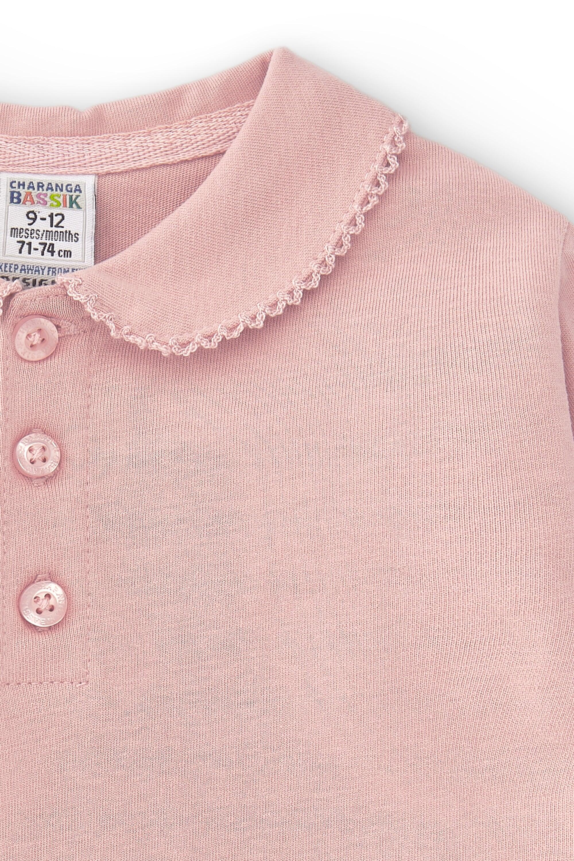 Camisa polo rosa de algodão para bebê 2/3