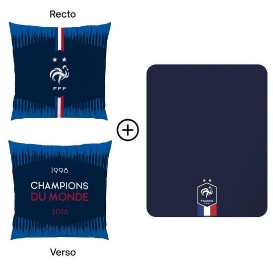 Plaid + coussin 100% polyester Equipe de France - FFF Haxagone