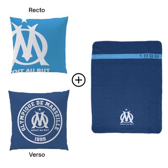 Plaid + coussin 100% polyester football Marseille - OM Supporters