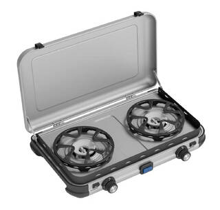 Camping Kitchen 2 Maxi Camping Gas Stove with two independent burners I Convenient piezo ignition for matchless lighting