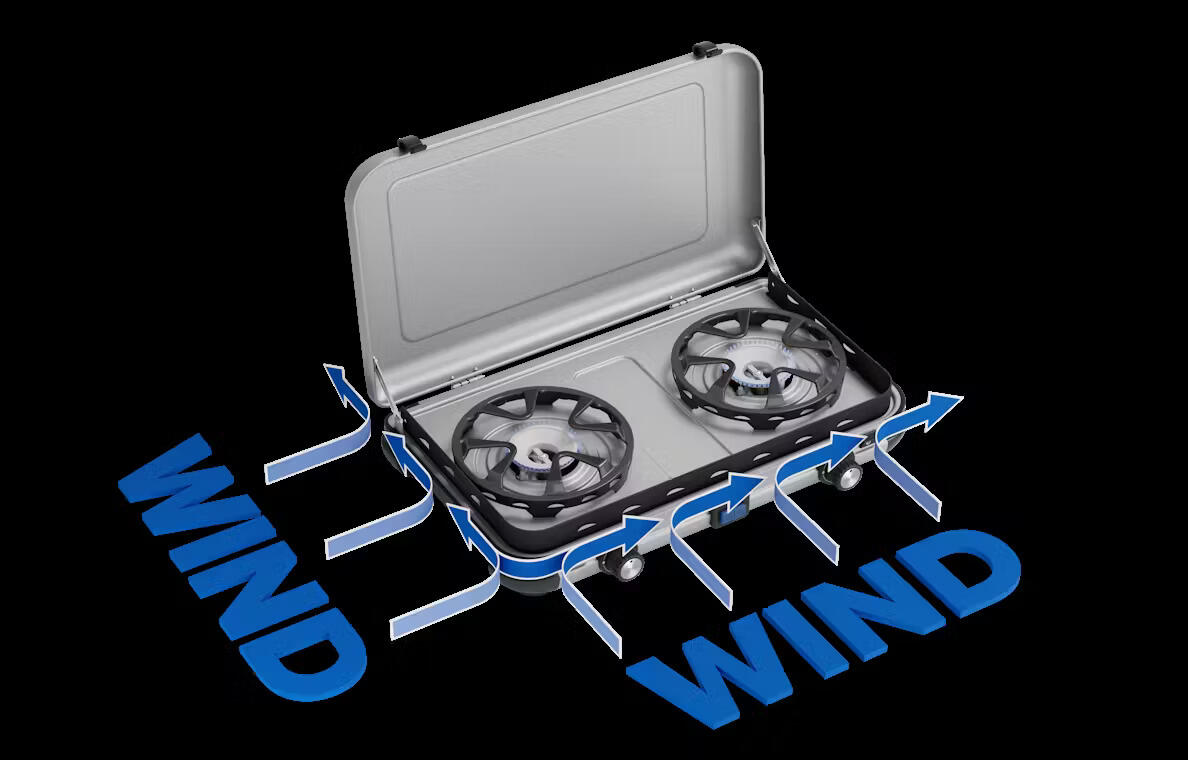 Camping Kitchen 2 Maxi Camping Gas Stove with two independent burners I Convenient piezo ignition for matchless lighting