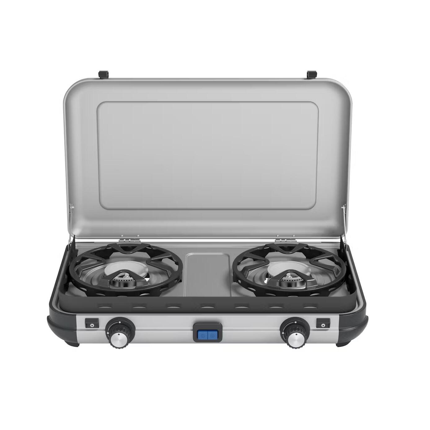 Camping Kitchen 2 Maxi Camping Gas Stove with two independent burners I Convenient piezo ignition for matchless lighting