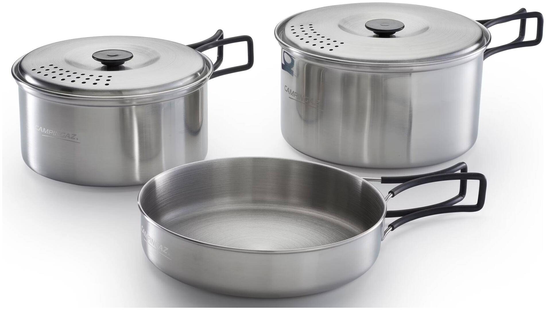 Stainless Steel Camping Cookware Set – Durable, Easy-Pack Pots & Pans with Silicone Handles for Outdoor Cooking -  1