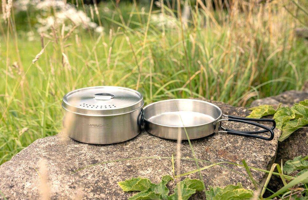 Stainless Steel Camping Cookware Set – Durable, Easy-Pack Pots & Pans with Silicone Handles for Outdoor Cooking -  4