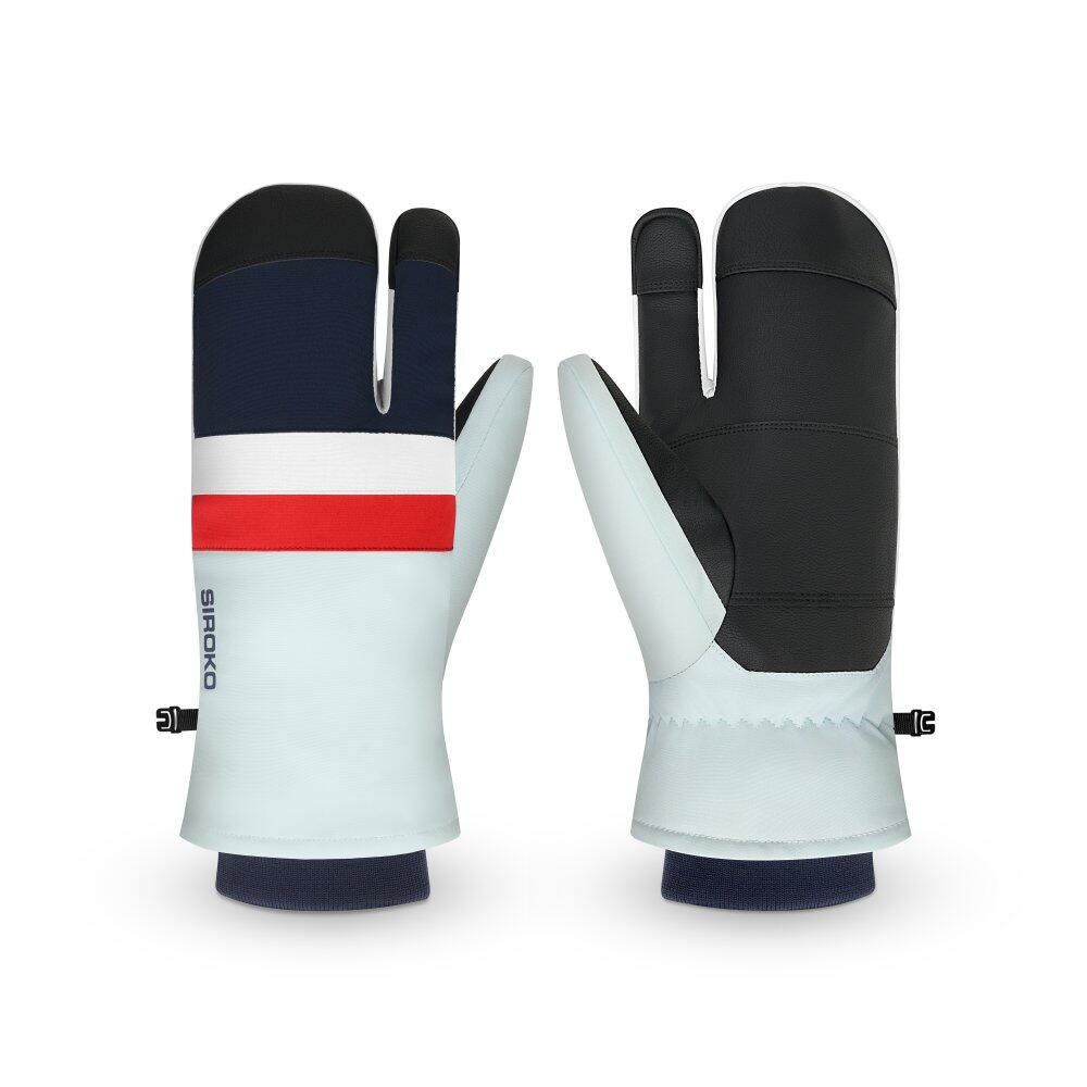 Men & Women 3-finger lobster ski mittens Glisse Light Blue Blue 3/6