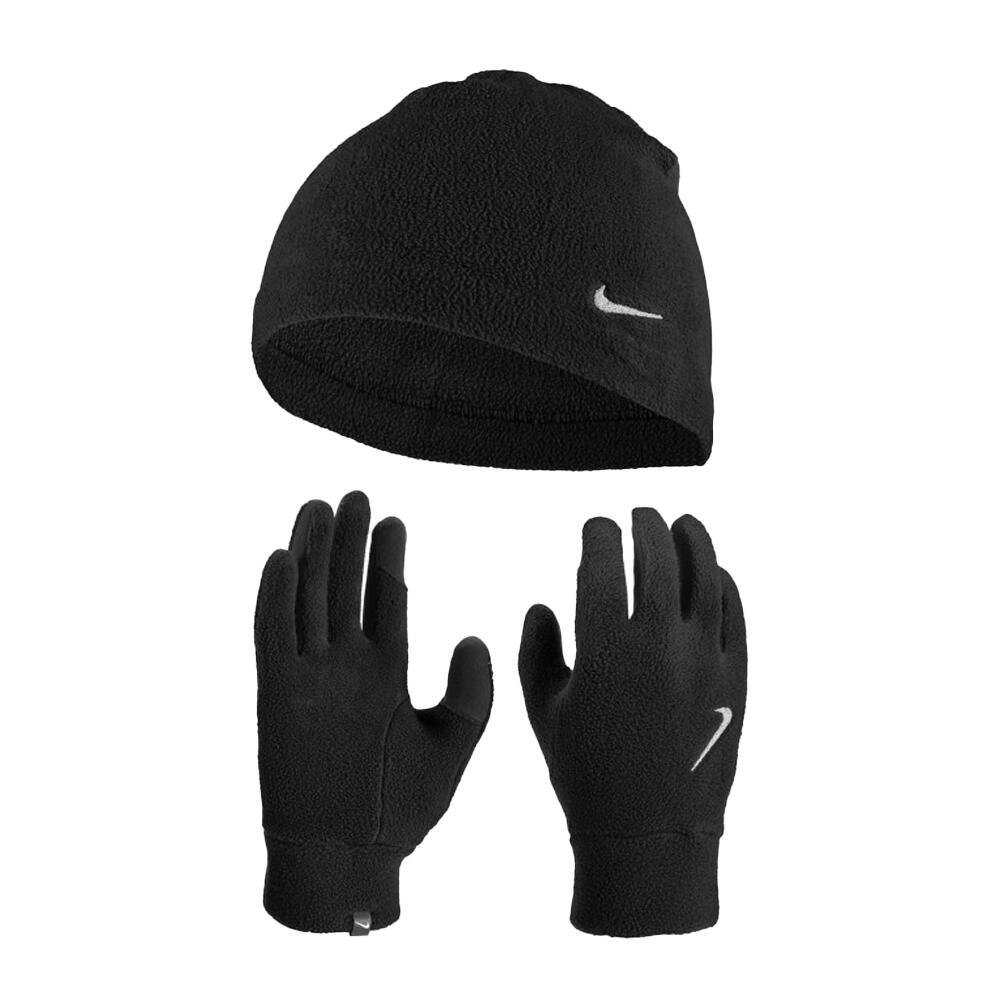 NIKE Womens/Ladies Fleece Beanie & Gloves Set (Black)