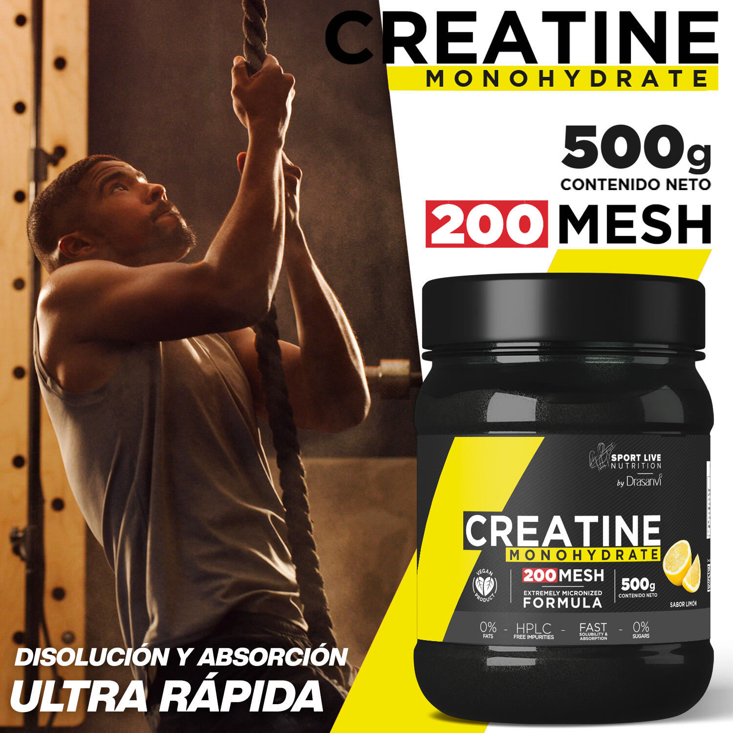 Creatina Monohidrato 200 Mesh 500 g Sabor Limón – Sport Live Drasanvi 3/6