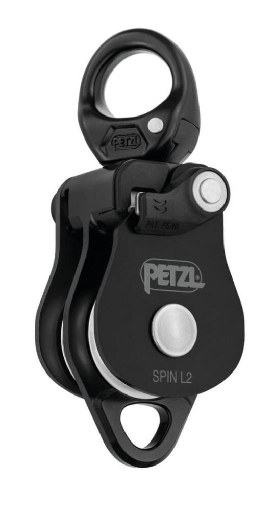 Polea doble Petzl Spin L2 aluminio negro rendimiento 95% carrete 38 mm 7‑13 mm 1/1