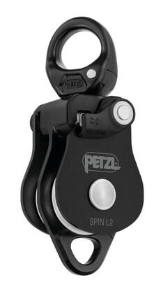 Poulie double Petzl Spin L2 aluminium noire rendement 95% réa 38 mm 7‑13 mm