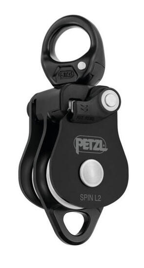 Poulie double Petzl Spin L2 aluminium noire rendement 95% réa 38 mm 7‑13 mm