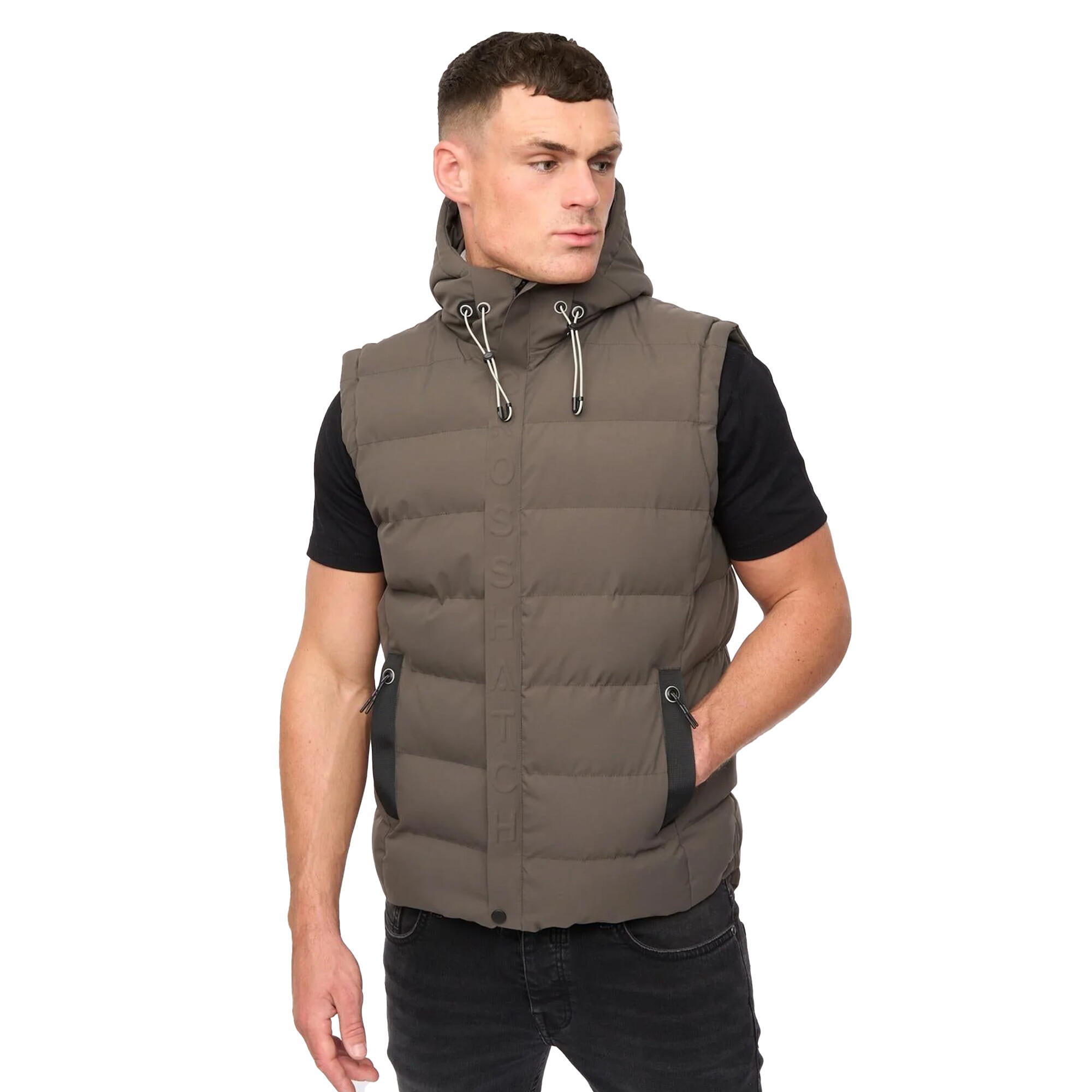 Mens Kampleys Embossed Padded Gilet (Deep Olive) 3/4