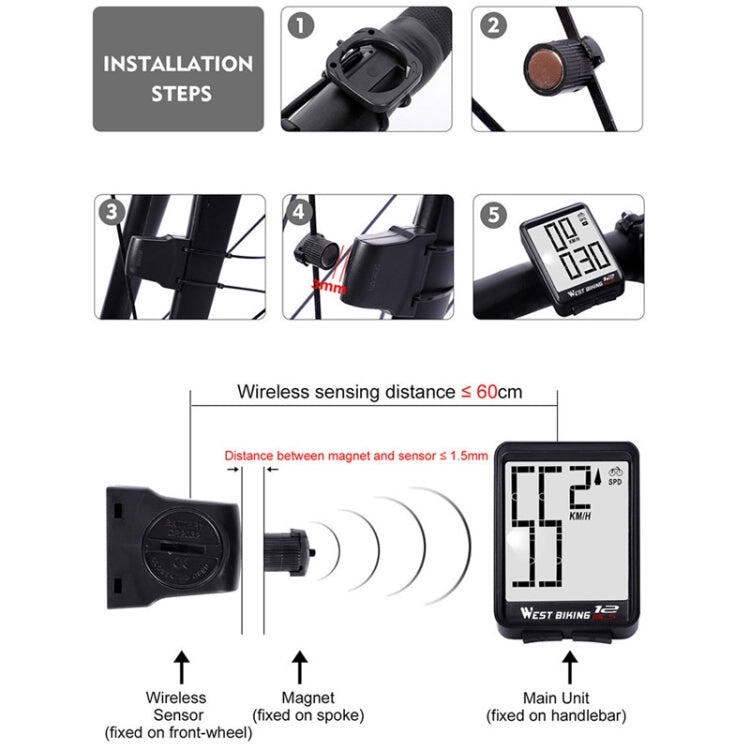 Computer da bicicletta wireless WEST BIKING (schermo grande) 4/7