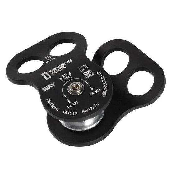 Poulie Singing Rock Miky légère 2 trous 28 kN galet aluminium compatible 13 mm