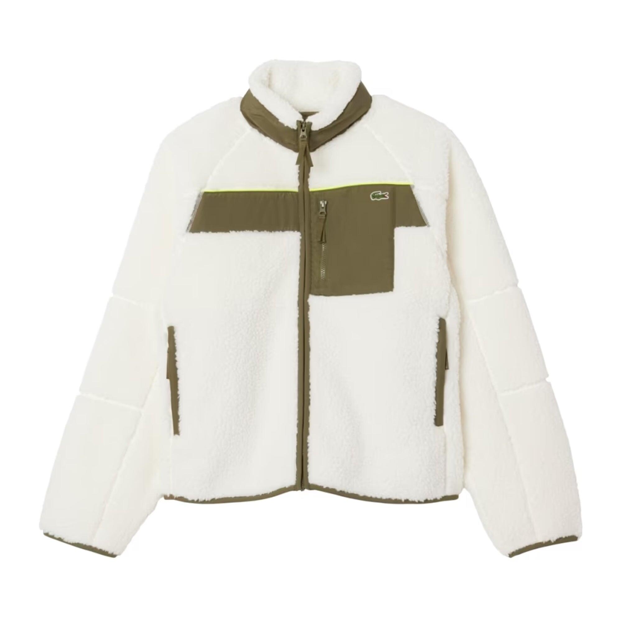 Colour Block Sherpa Fleece Jacket White/Khaki 1/3