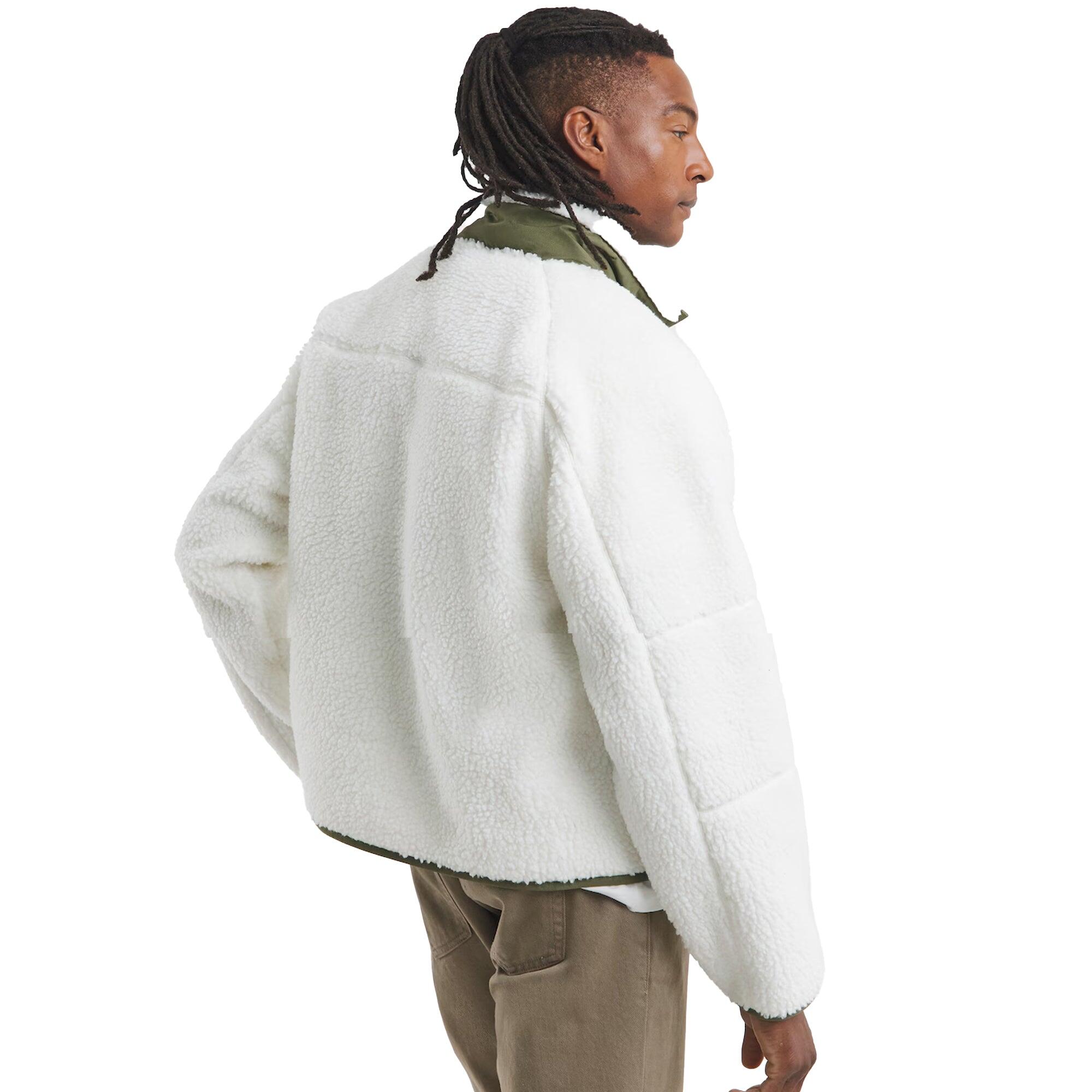Colour Block Sherpa Fleece Jacket White/Khaki 3/3