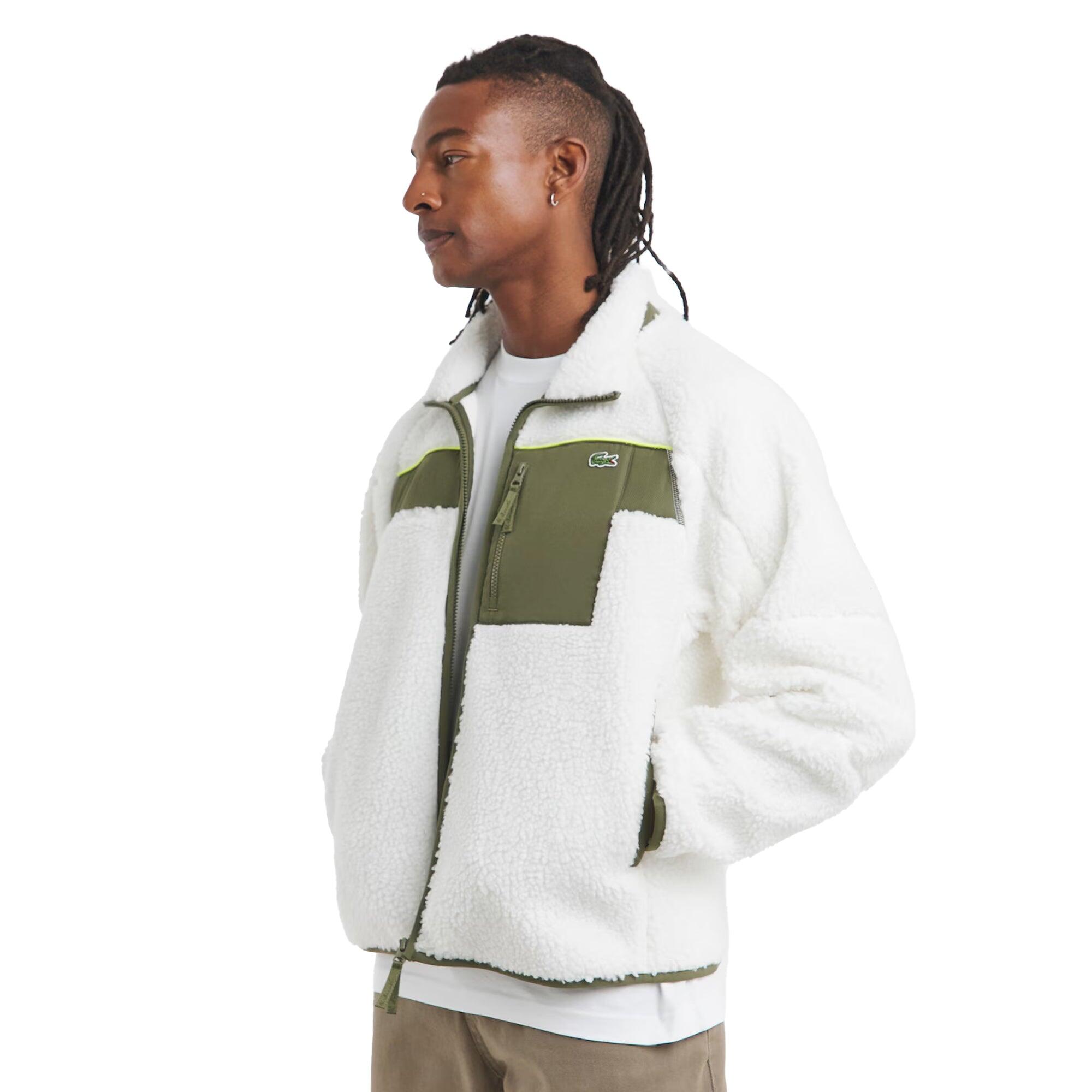 Colour Block Sherpa Fleece Jacket White/Khaki 2/3