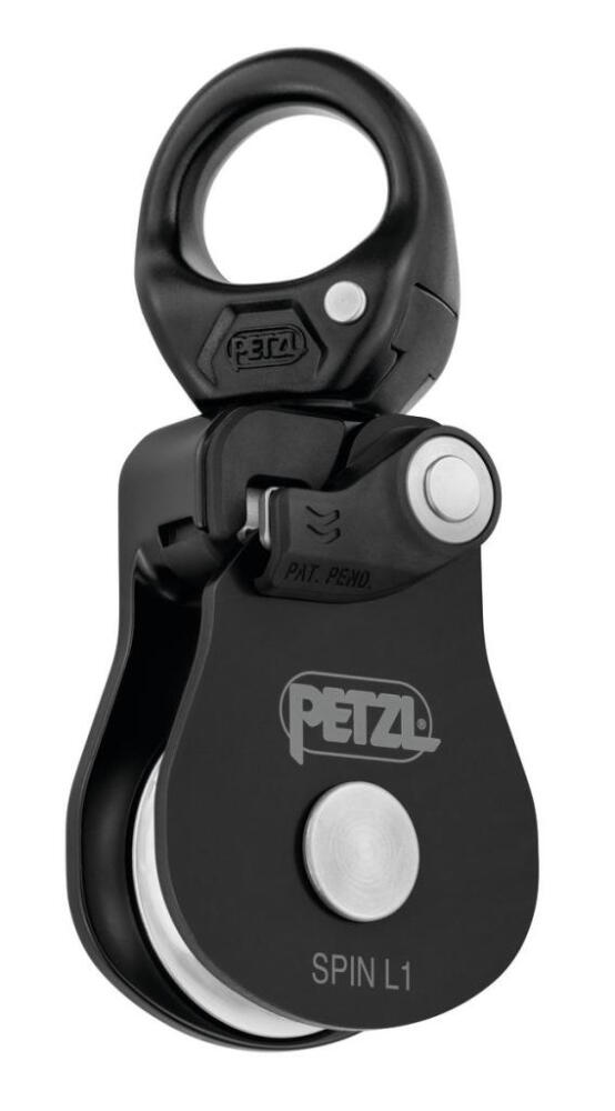 Polea PETZL Spin L1 negra abrible rodete 38 mm rendimiento 95% giratorio 290 g 1/1