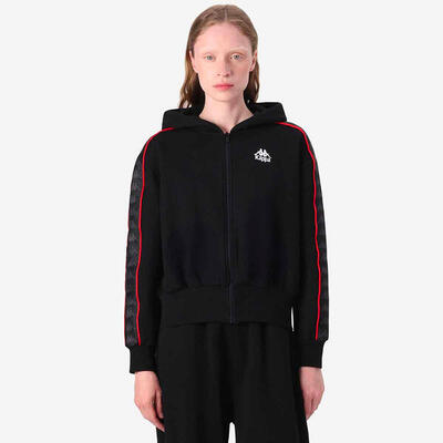 Felpa con zip da donna in cotone nero da streetwear sportivo