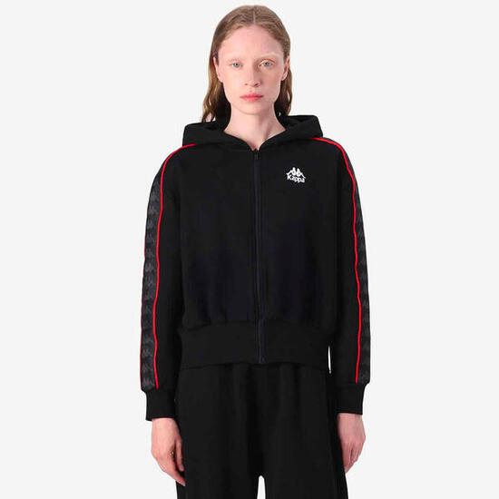 Felpa con zip da donna in cotone nero da streetwear sportivo
