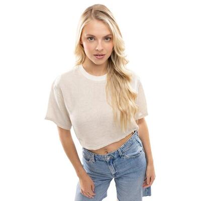 Dames geweven crop top ibz sunbeds off white beige