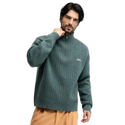 Pull en maille à col montant et demi-zip homme Tiksi Blue Bleu