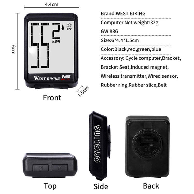 Computer de bicicletă wireless WEST BIKING (ecran mare)