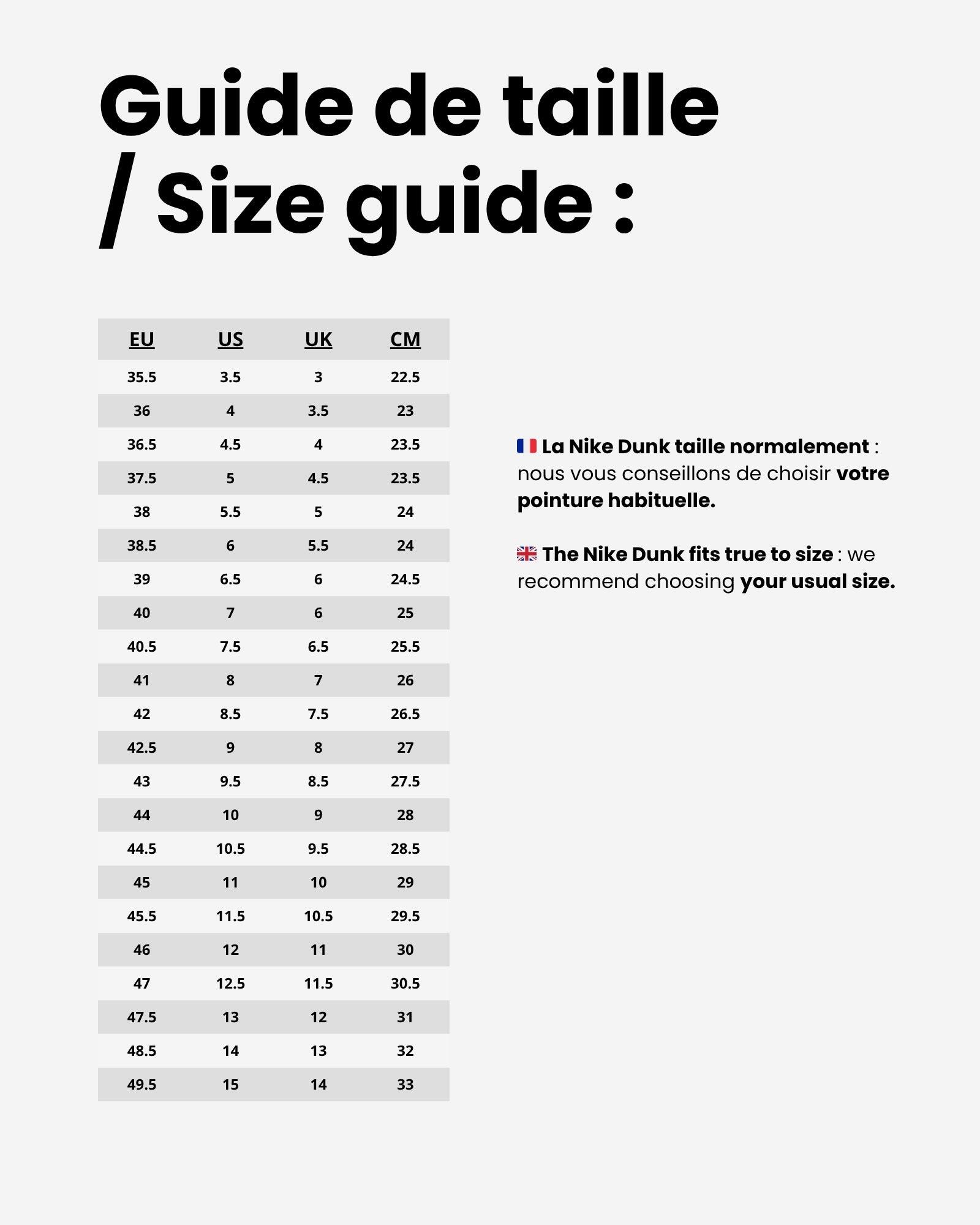 nike sb dunk sizing guide