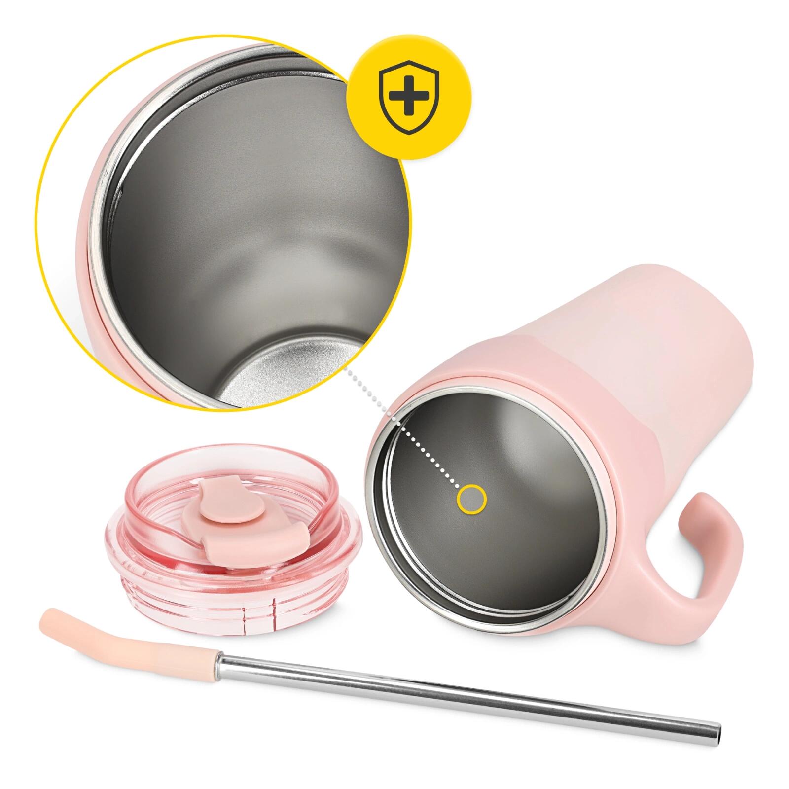 Thermobecher mit Strohhalm 650 ml Rosa – isoliert 7/7