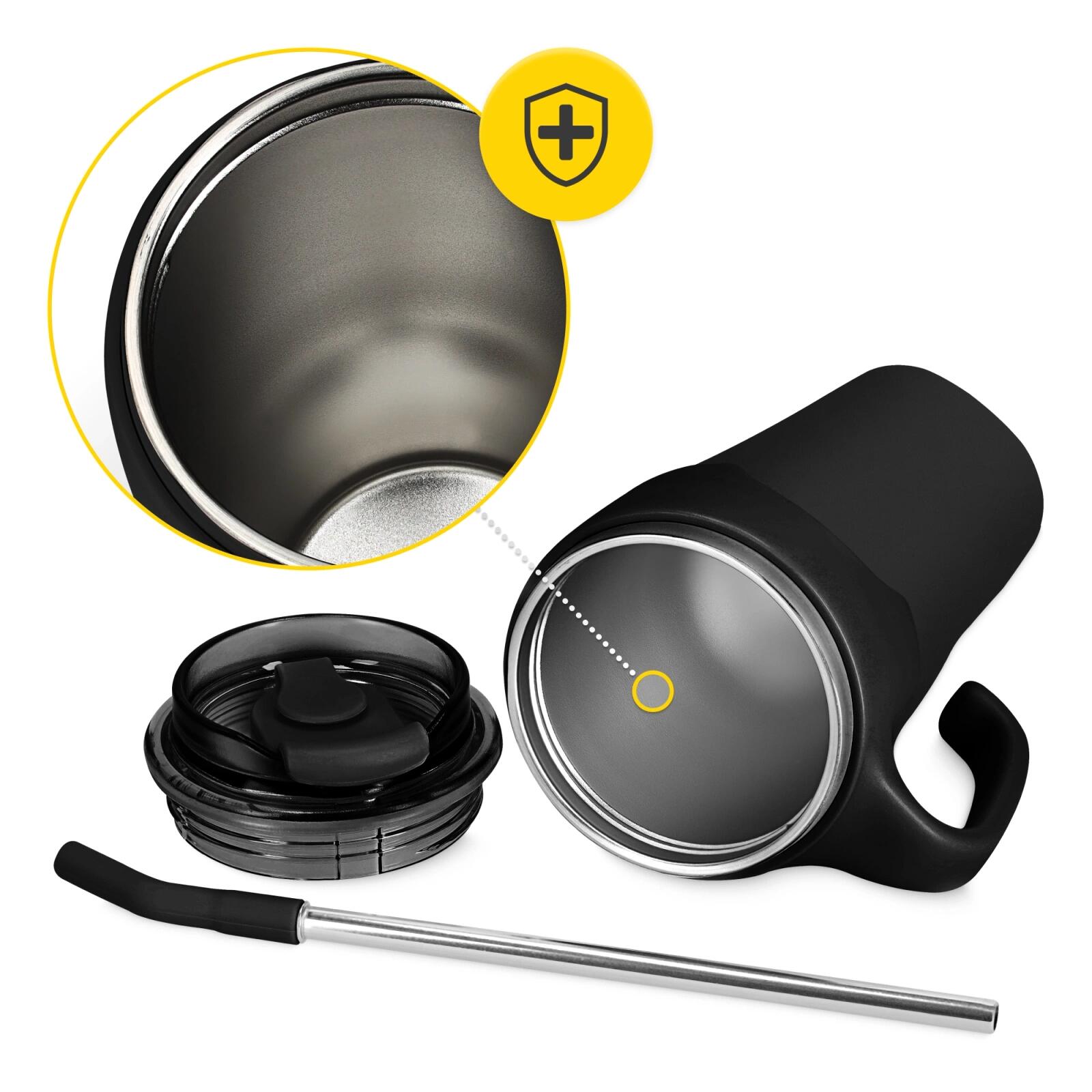 Thermobecher mit Strohhalm 650 ml Schwarz – Edelstahl 7/7