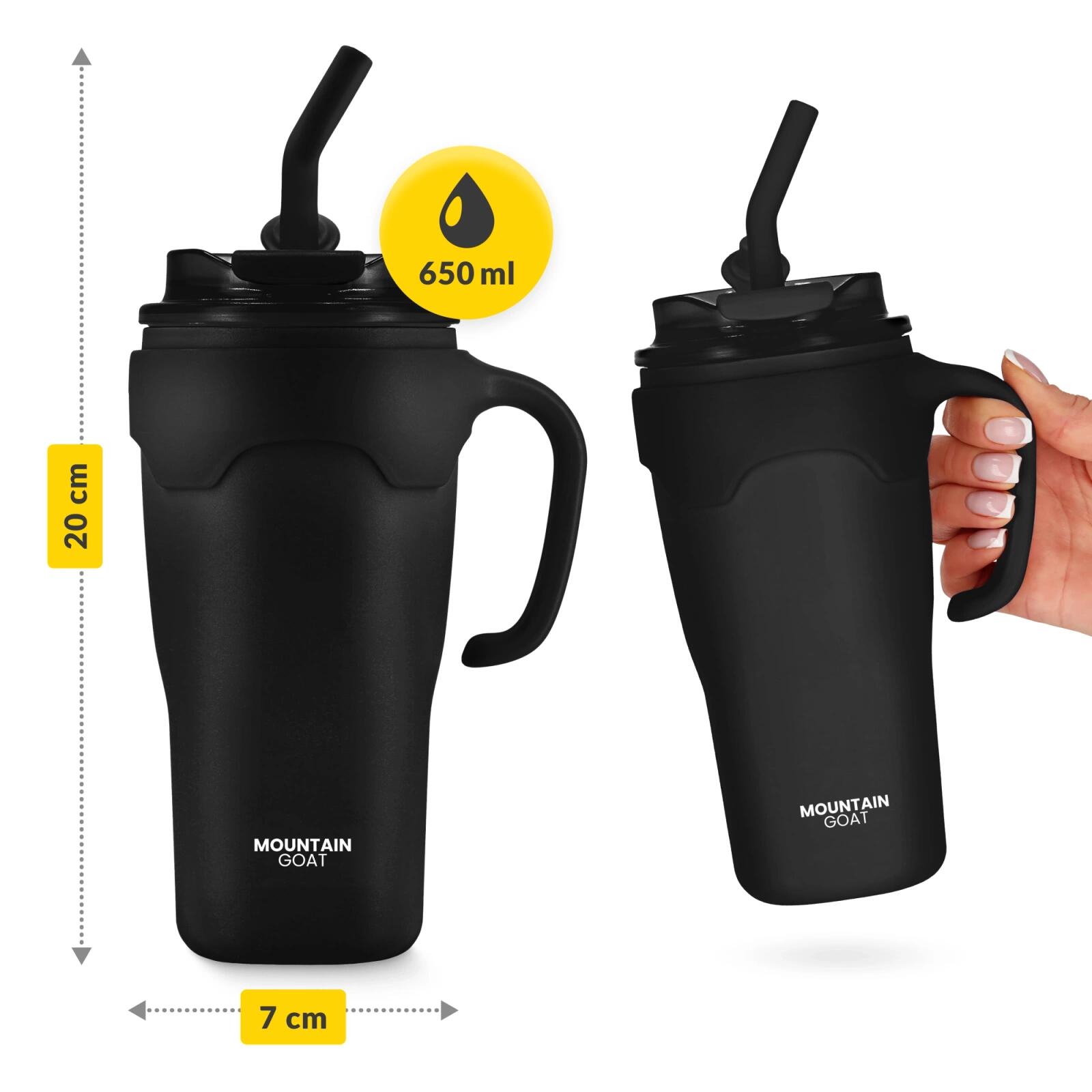 Thermobecher mit Strohhalm 650 ml Schwarz – Edelstahl 4/7